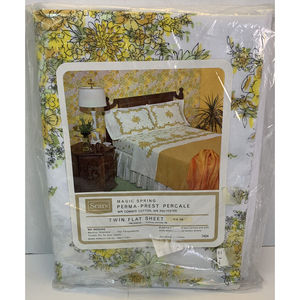 Vintage Sears Magic Spring Perma- Prest Percale Twin Flat Sheet NOS‎
